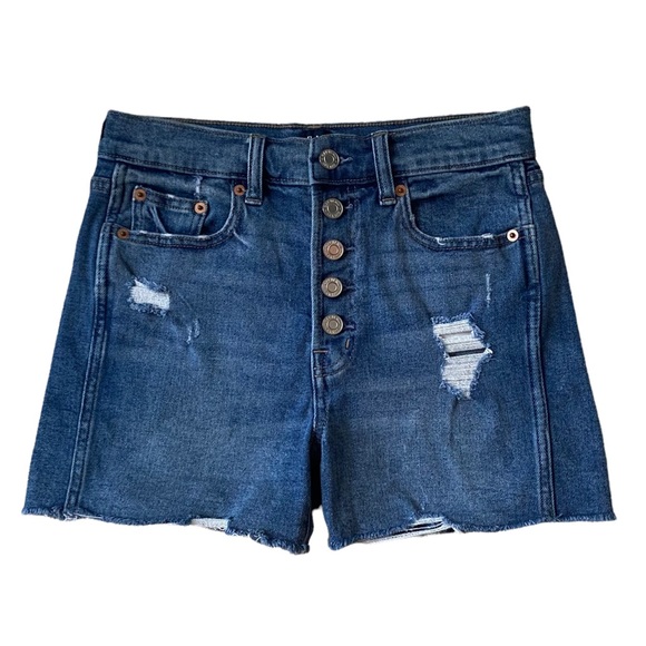 Gap High Rise Exposed Button Fly Distressed Denim Shorts Size 25 - Picture 2 of 4